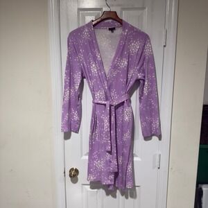 Talbots Intimates Cotton‎ Robe Lavender Purple Tie Belt Pockets Size L